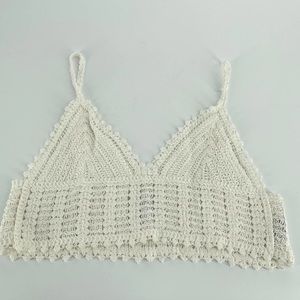 Princess Polly White Jamal Crochet 100% Cotton Bralette Cropped Top Size S/M